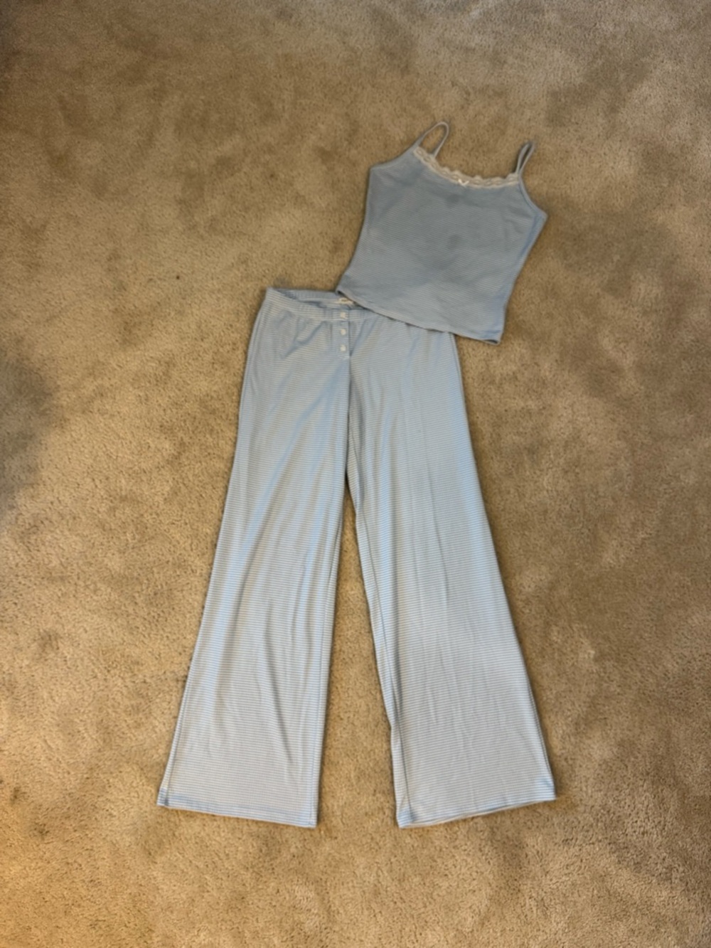 Heart Hips Light Blue Lace-Trim Cami & Wide-Leg Pajama Set